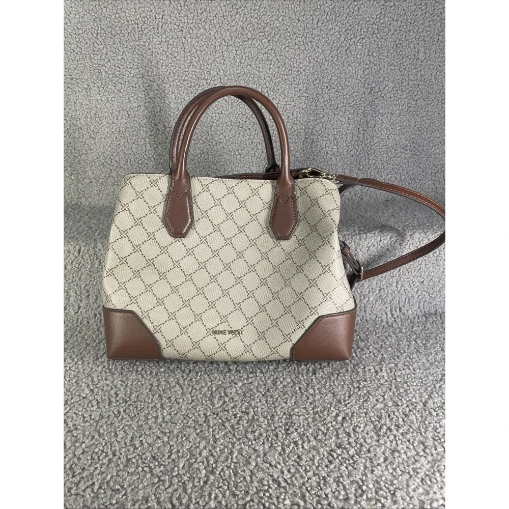 Nine West Purse Tote Satchel/ Taupe Faux Leather Shoulder Bag Handles‎